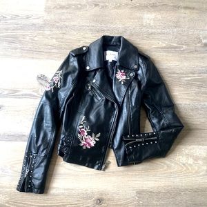Guess Embroidered Studded faux leather moto jacket